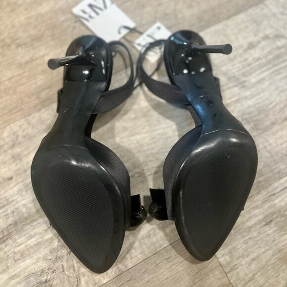 ZARA Embellished Slingback Bow Heels NWT — Size 8 Black Satin - Picture 15 of 16